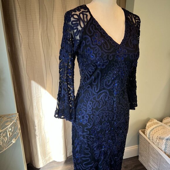 NWT JS Collections Royal Blue/Black Bell Sleeve Soutache Cocktail Dress, Size 2 - Picture 6 of 16